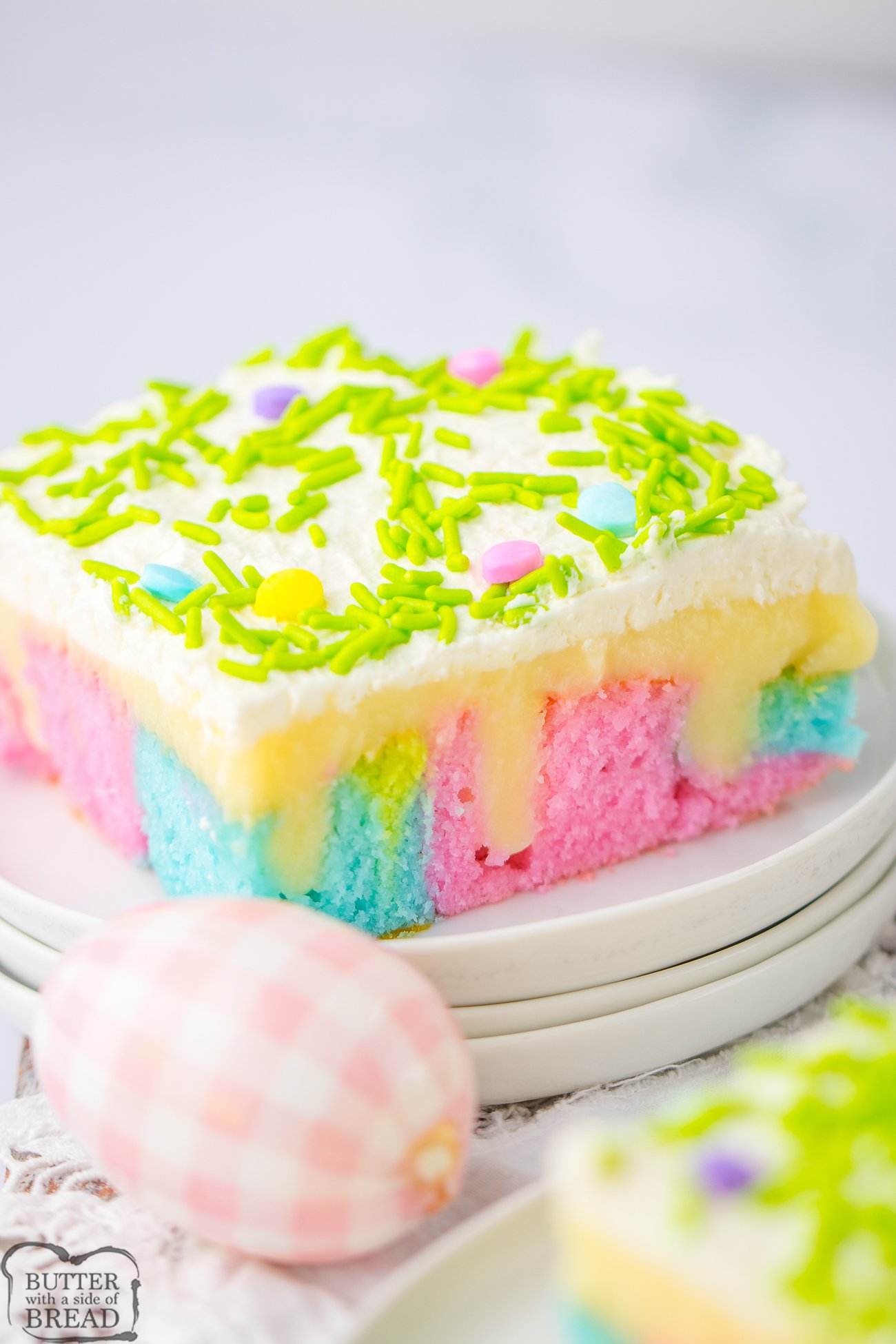 colorful Easter pudding poke cake