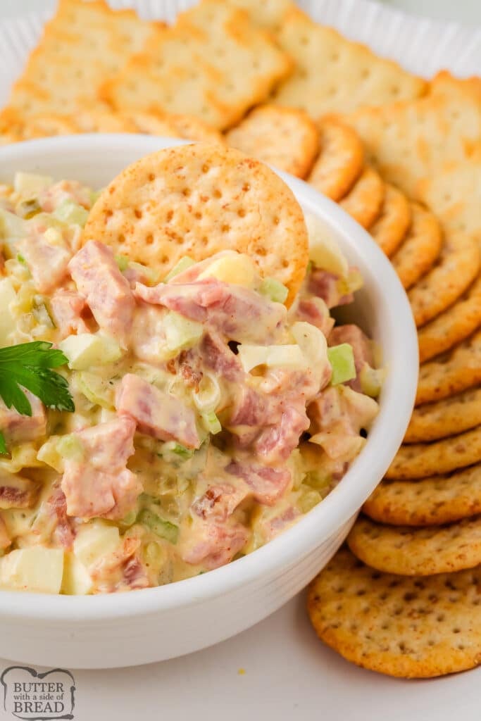 ham salad recipe served with crackers