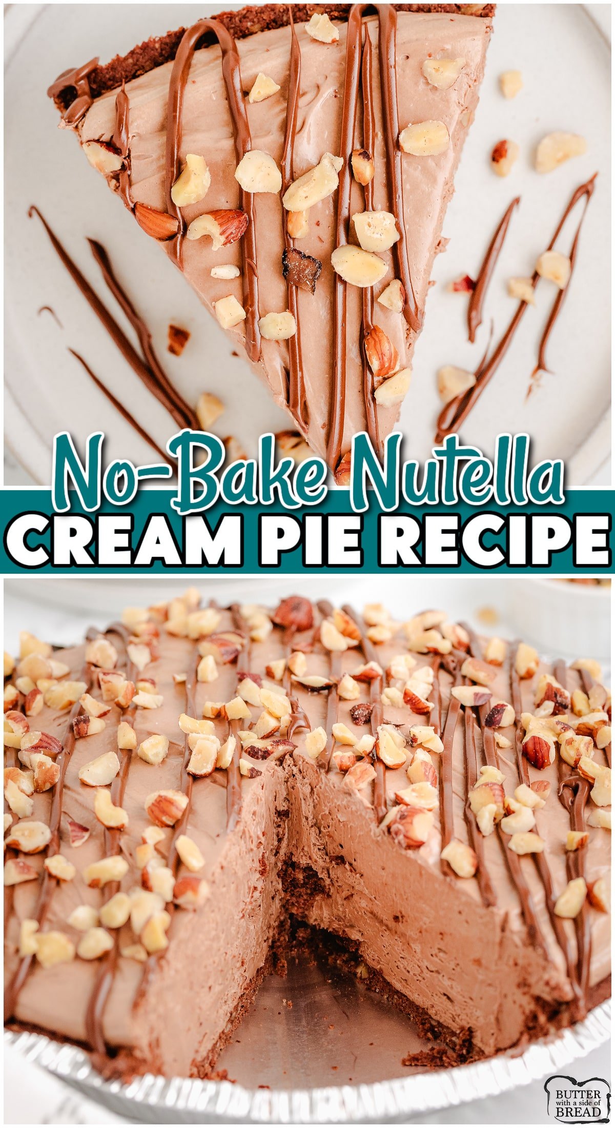 Simple No Bake Nutella Cream Pie that's made in minutes and perfect for hazelnut lovers! Nutella, cream cheese, sugar & whipped topping combine for a fantastic no bake chocolate pie that everyone enjoys.