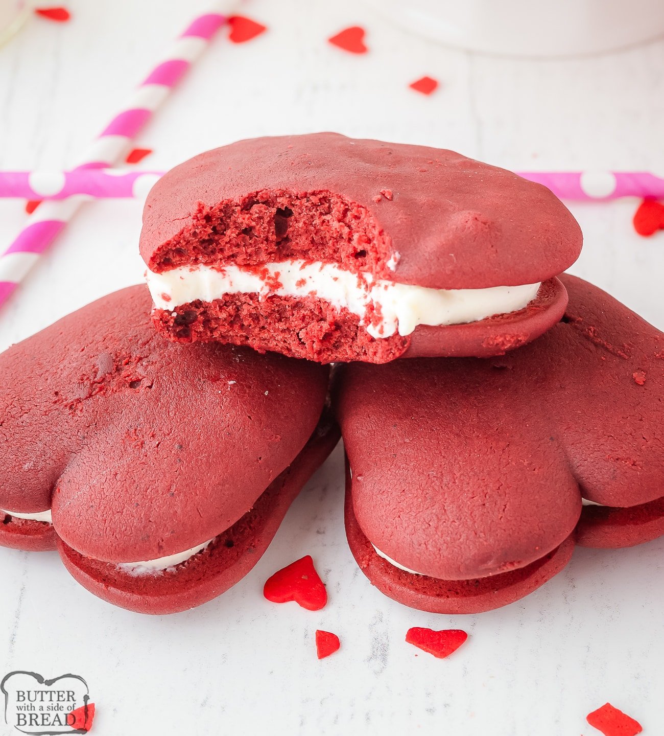 bite taken out of a heart shaped whoopie pie