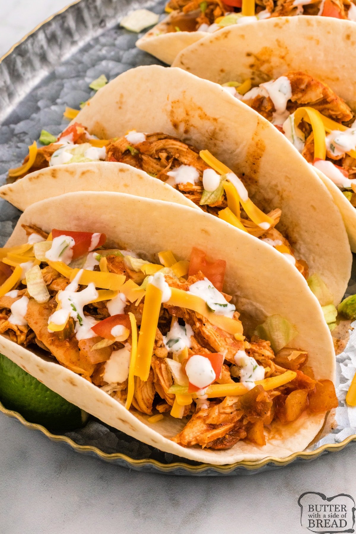 Tacos made with flavorful chicken. 