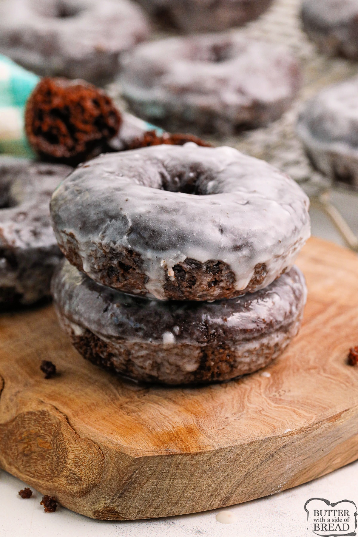 Baked chocolate donuts.