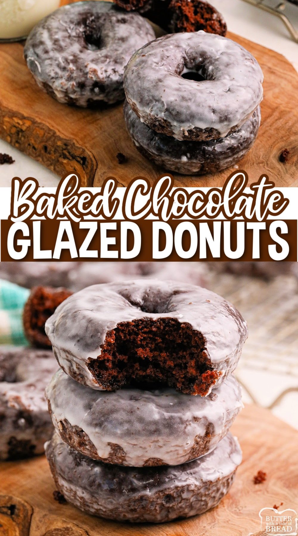 Baked Chocolate Glazed Donuts are made completely from scratch with sour cream, buttermilk, and a simple powdered sugar glaze.