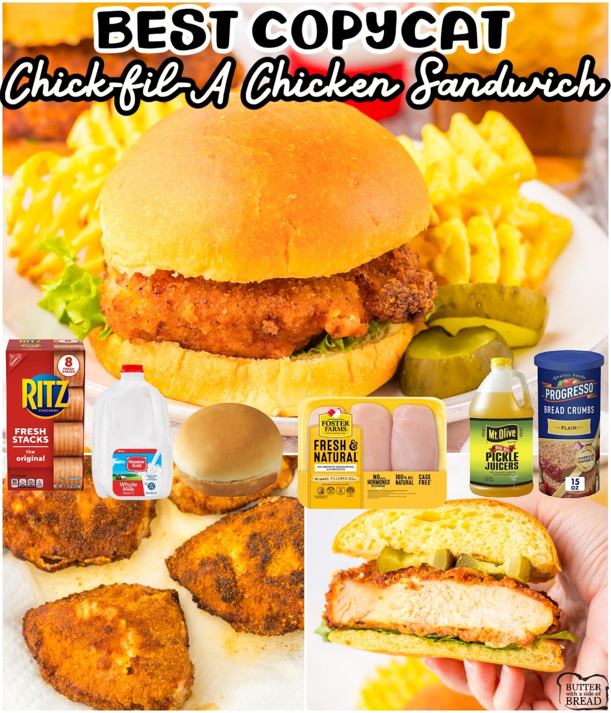 Copycat Chick-fil-A Sandwiches made with 4 secret ingredients that make them taste just like the original!! Tender, flavorful chicken cutlets breaded and fried, then made into the best crispy chicken sandwich ever!