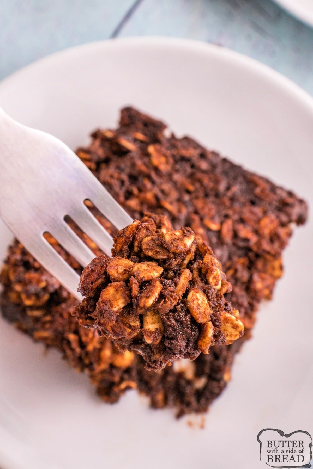 Bite of chocolate baked oatmeal. 