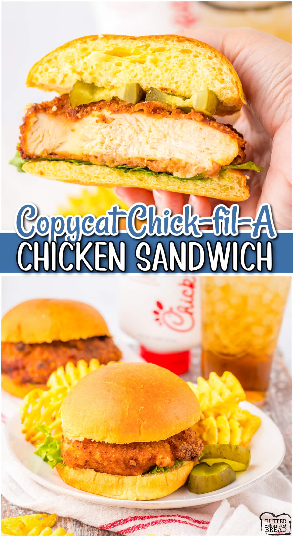 Copycat Chick-fil-A Sandwiches made with 4 secret ingredients that make them taste just like the original!! Tender, flavorful chicken cutlets breaded and fried, then made into the best crispy chicken sandwich ever!