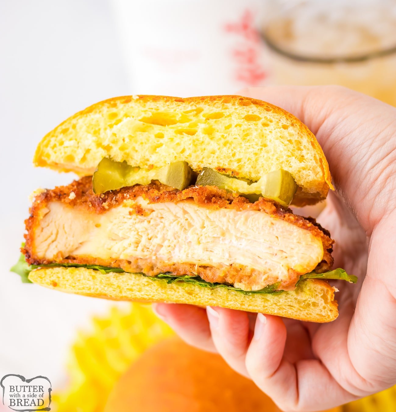 copycat Chick-fil-A sandwich cut in half