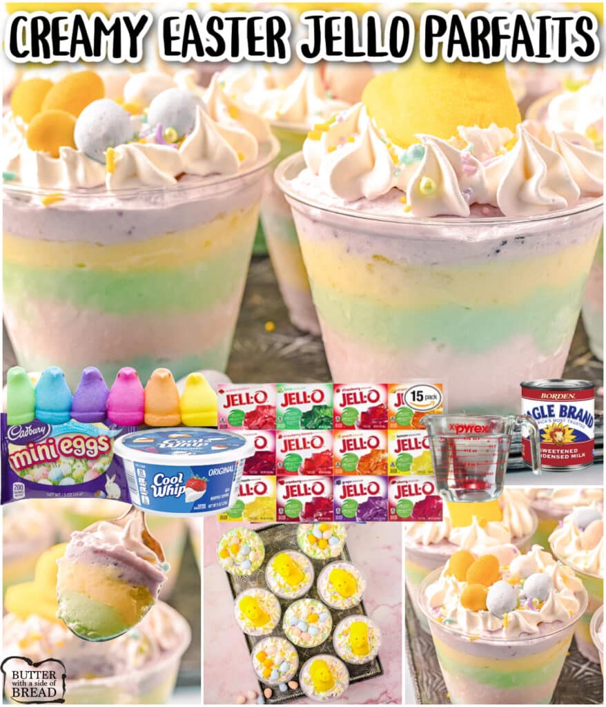 Creamy Easter Jello Parfaits are a simple, festive holiday treats that is made with only 4 different ingredients!