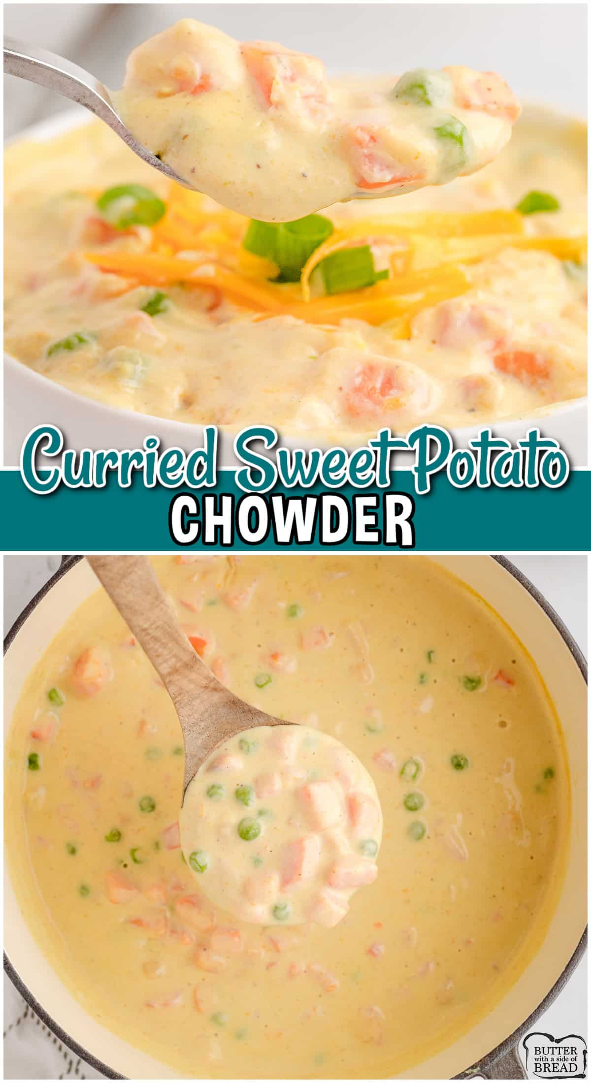 Curried Sweet Potato Chowder is a creamy, flavorful soup spiced with curry for a unique twist on a classic! Comforting potato chowder is easy to make and perfect for dinner. 