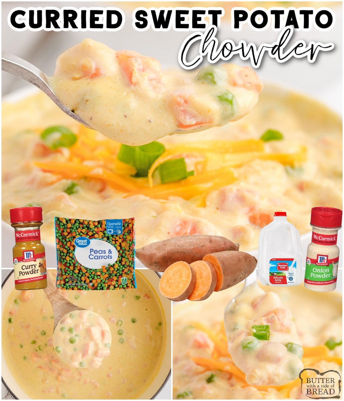 Curried Sweet Potato Chowder is a creamy, flavorful soup spiced with curry for a unique twist on a classic! Comforting potato chowder is easy to make and perfect for dinner. 