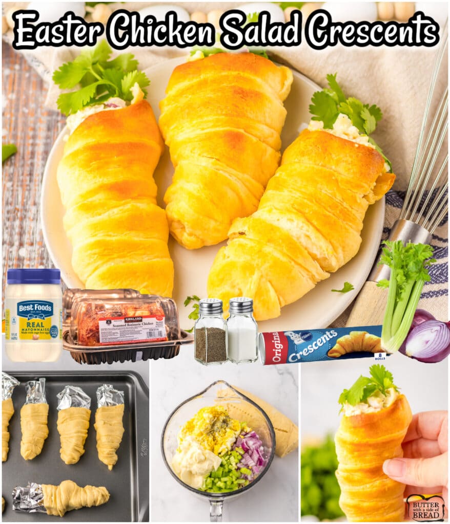 Chicken Salad Crescents in the shape of a carrot are perfect for Easter! Simple, flavorful chicken salad stuffed into baked crescent rolls that use parsley to look like a carrot. These cute, festive sandwiches are great for any Spring get-together or event!