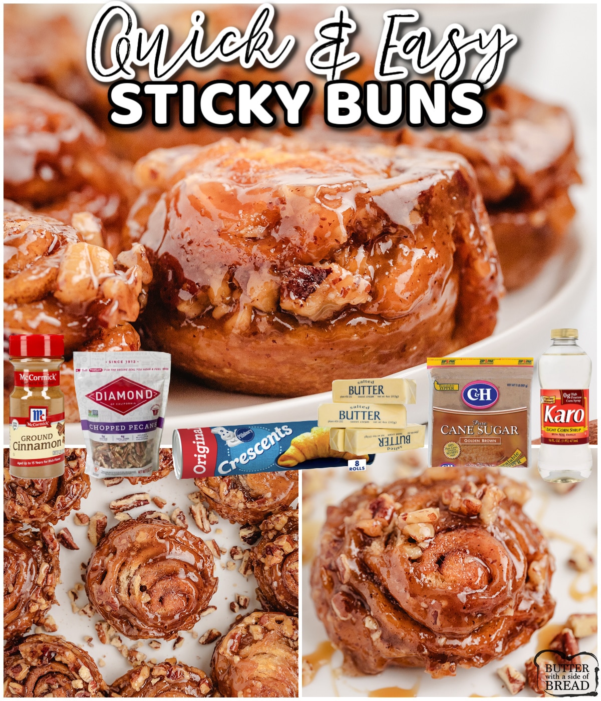 Quick Sticky Buns are a fantastic take on a popular breakfast treat that starts with refrigerated crescent dough! These pecan sticky buns are super easy to make & taste amazing!
