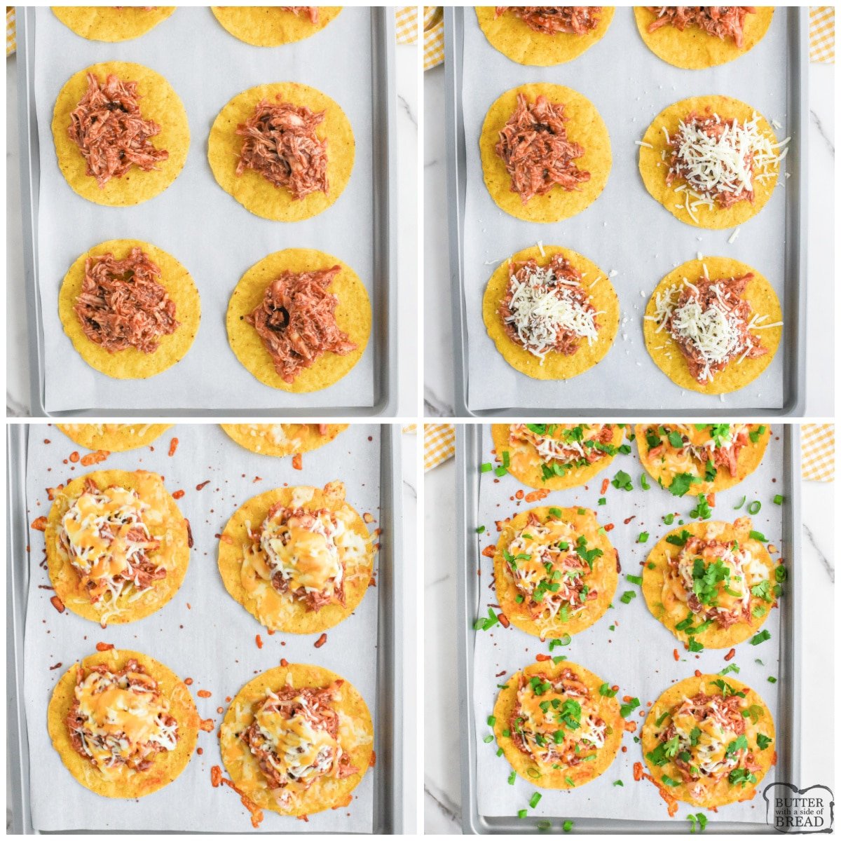 Step by step instructions on how to make chicken tostadas.