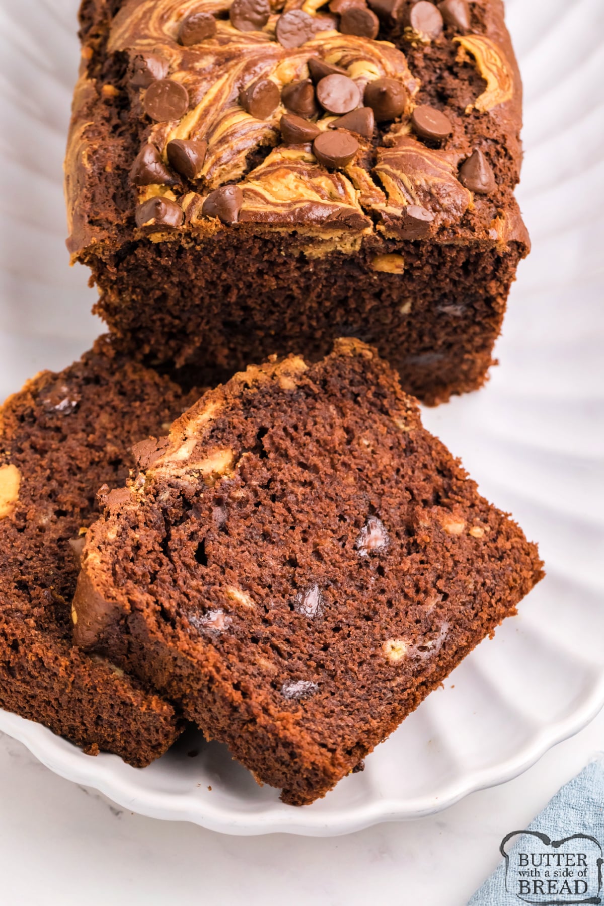Chocolate banana bread made with peanut butter. 