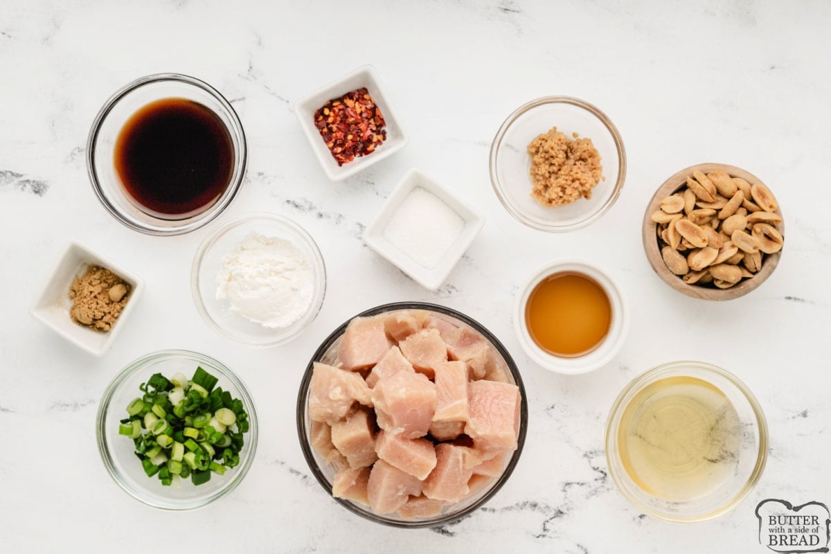 Ingredients in Kung Pao Chicken.