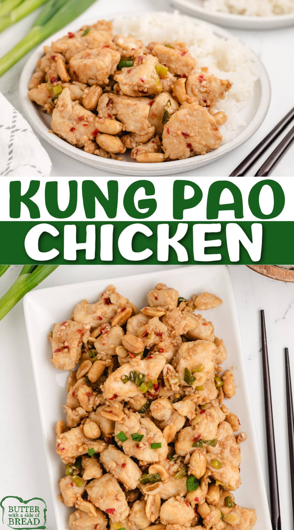 Kung Pao Chicken is a classic Chinese takeout dinner that is easy to make at home. This simple chicken recipe made with peanuts pairs perfectly with a bowl of rice. 