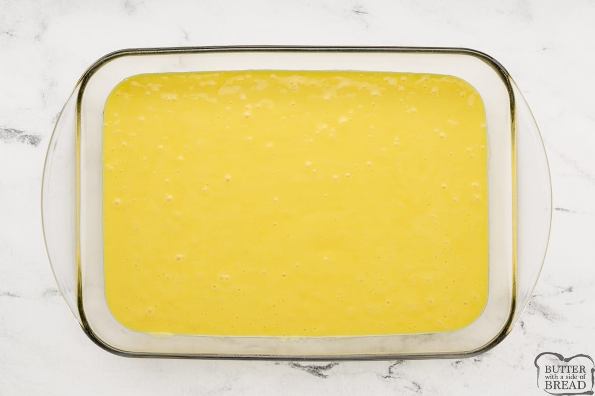 Lemon jello cake batter in 9X13 pan. 