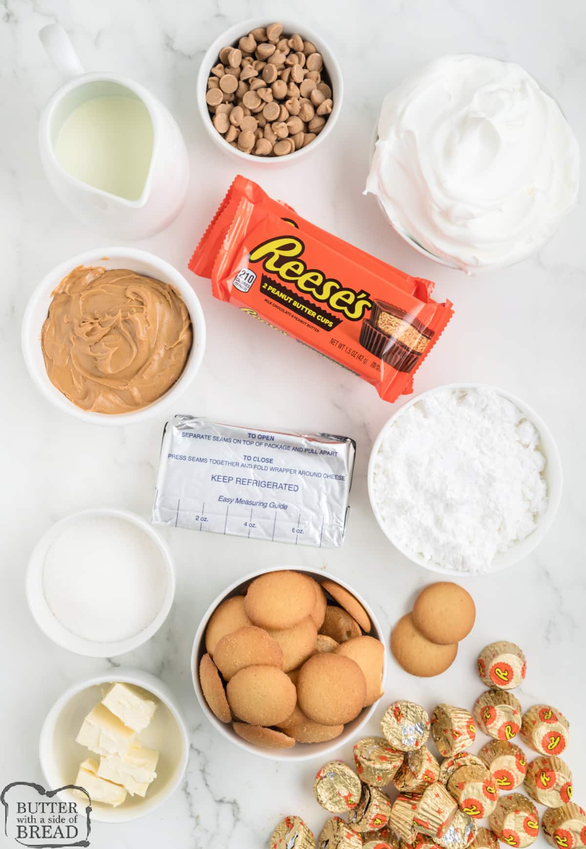 Ingredients in Reese's Peanut Butter Cup pie.