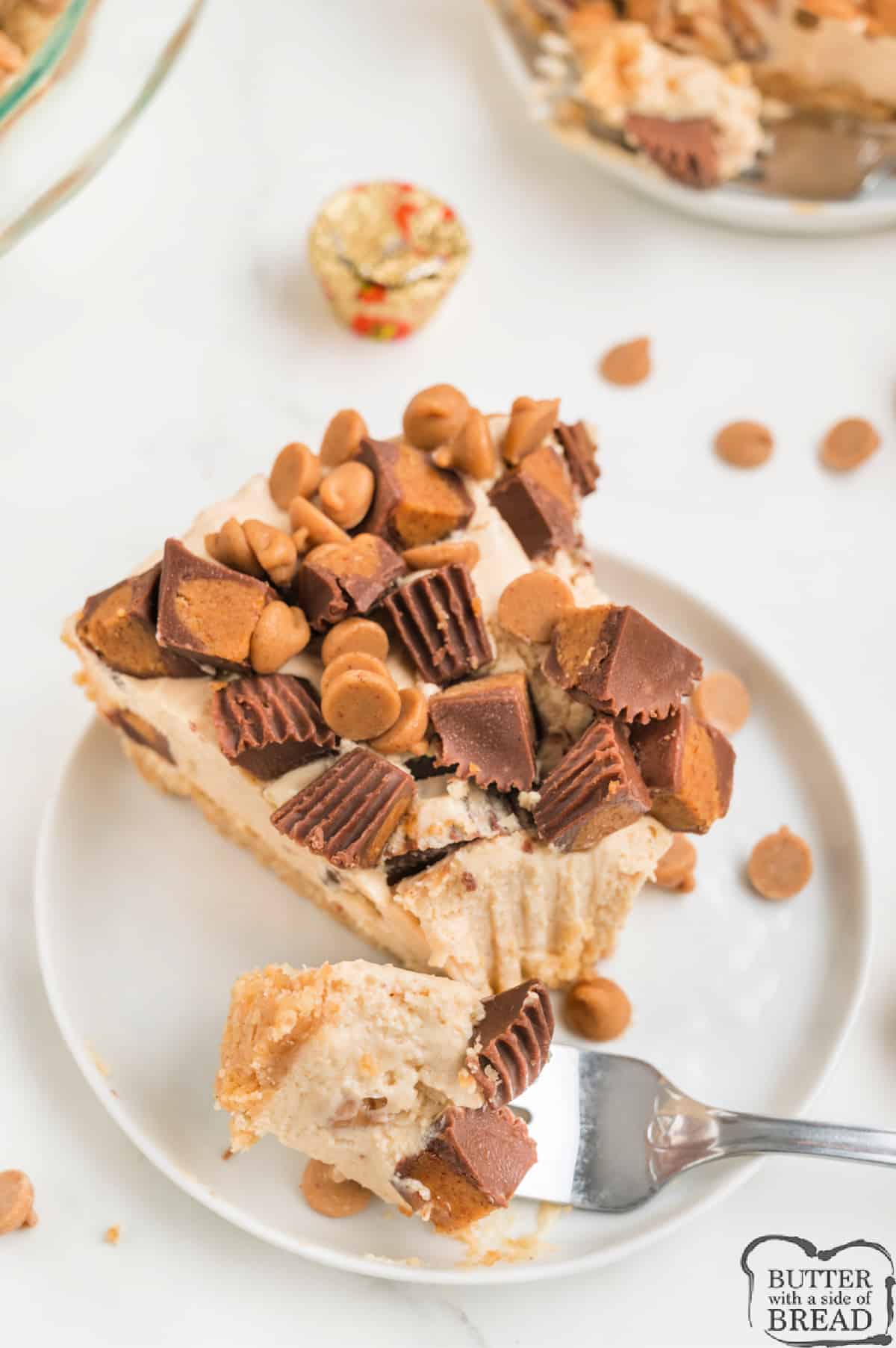 Peanut butter pie with peanut butter cups. 