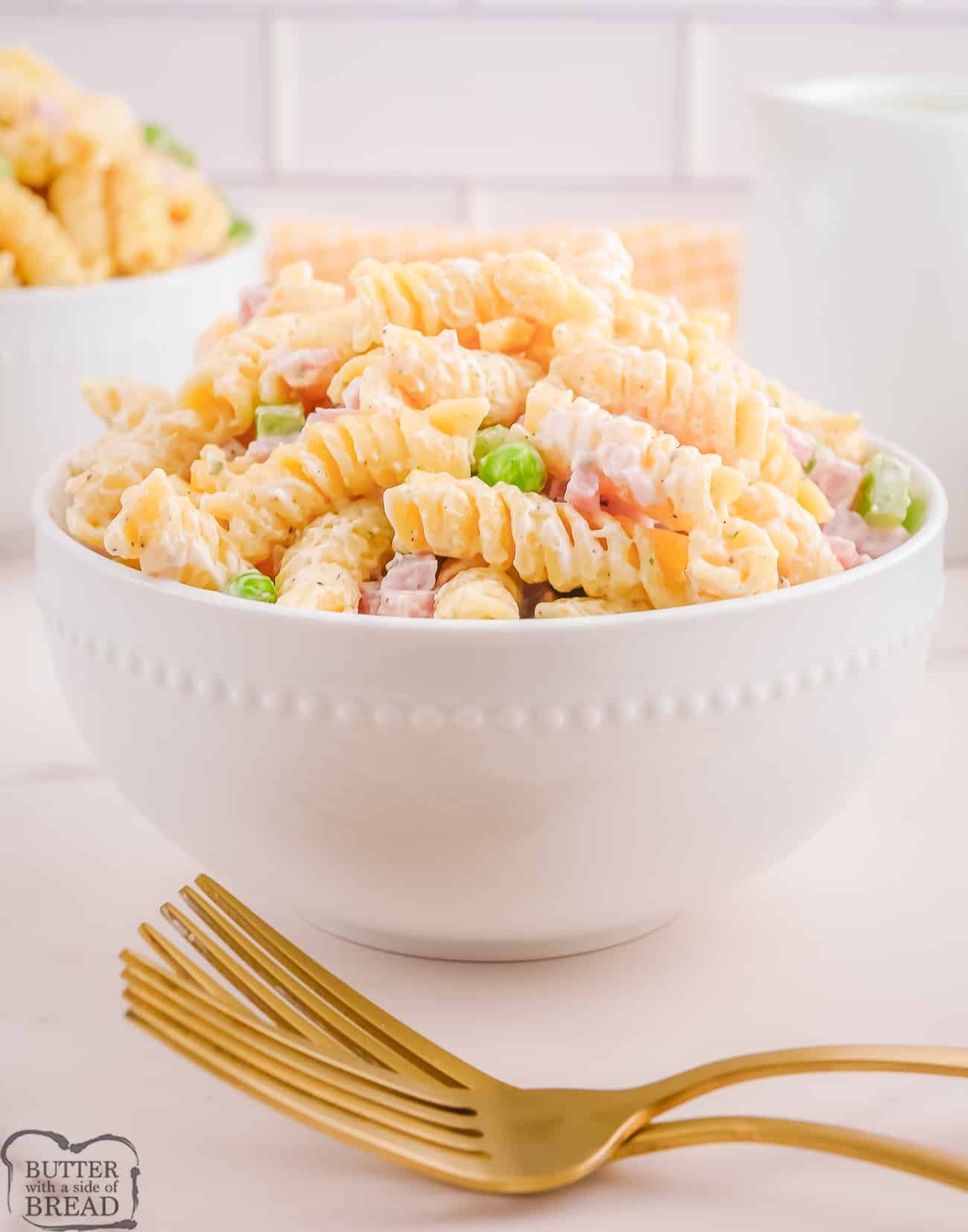 bowl of creamy Ranch pasta salad