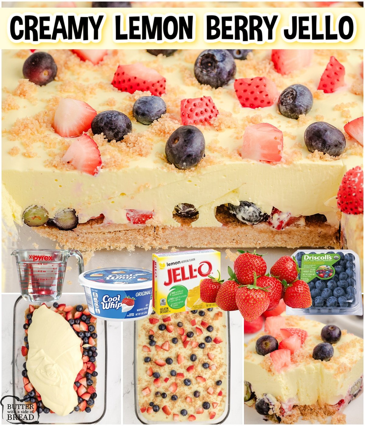Delightful Creamy Berry Lemon Jello is the perfect summertime treat! Lemon Jello with fresh berries & cream for a tasty, refreshing dessert!