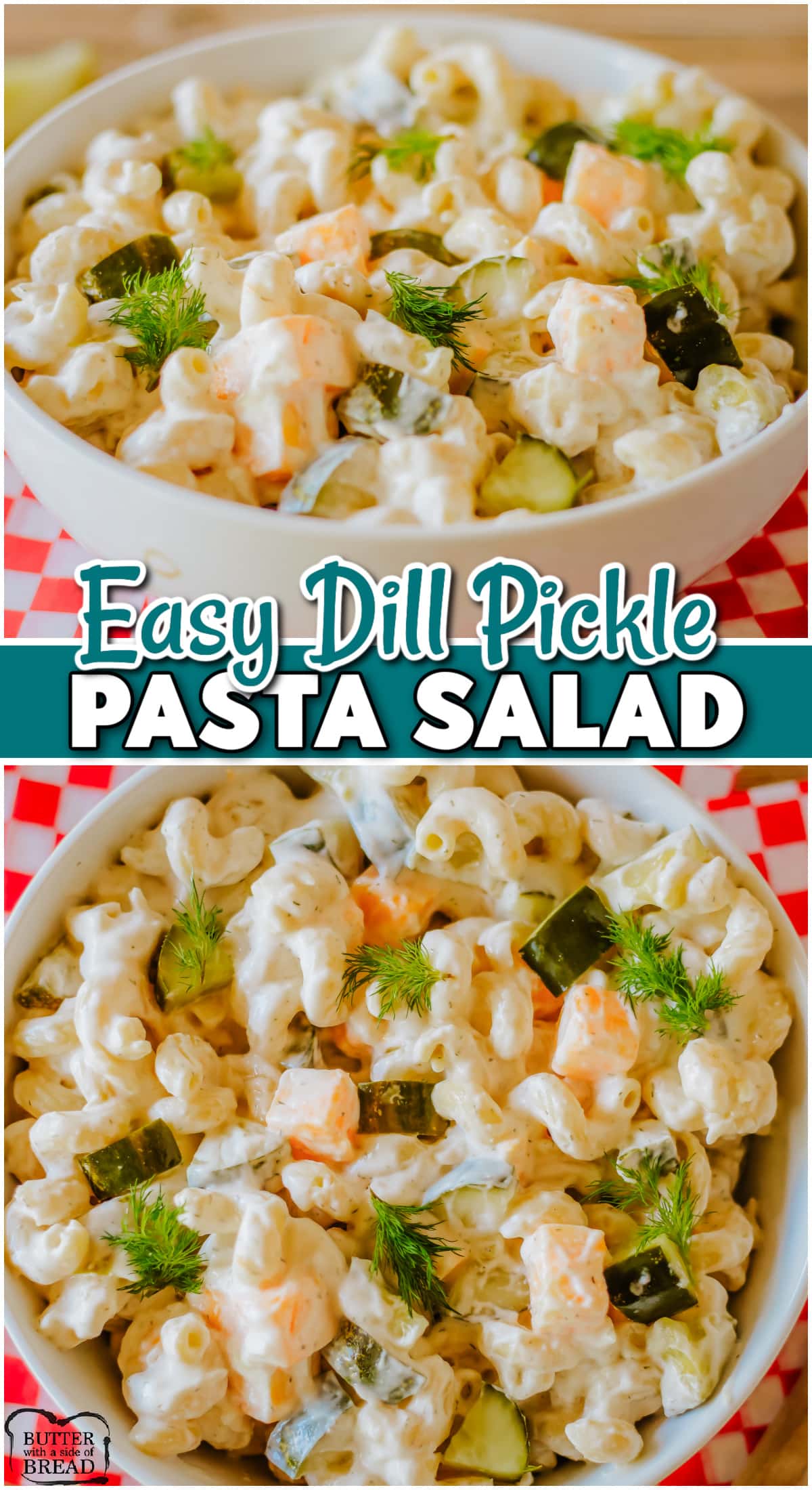 Creamy, tangy Dill Pickle Pasta Salad that's perfect for summer picnics or BBQ's! Pickle lovers are sure to enjoy this flavorful dill pasta salad!