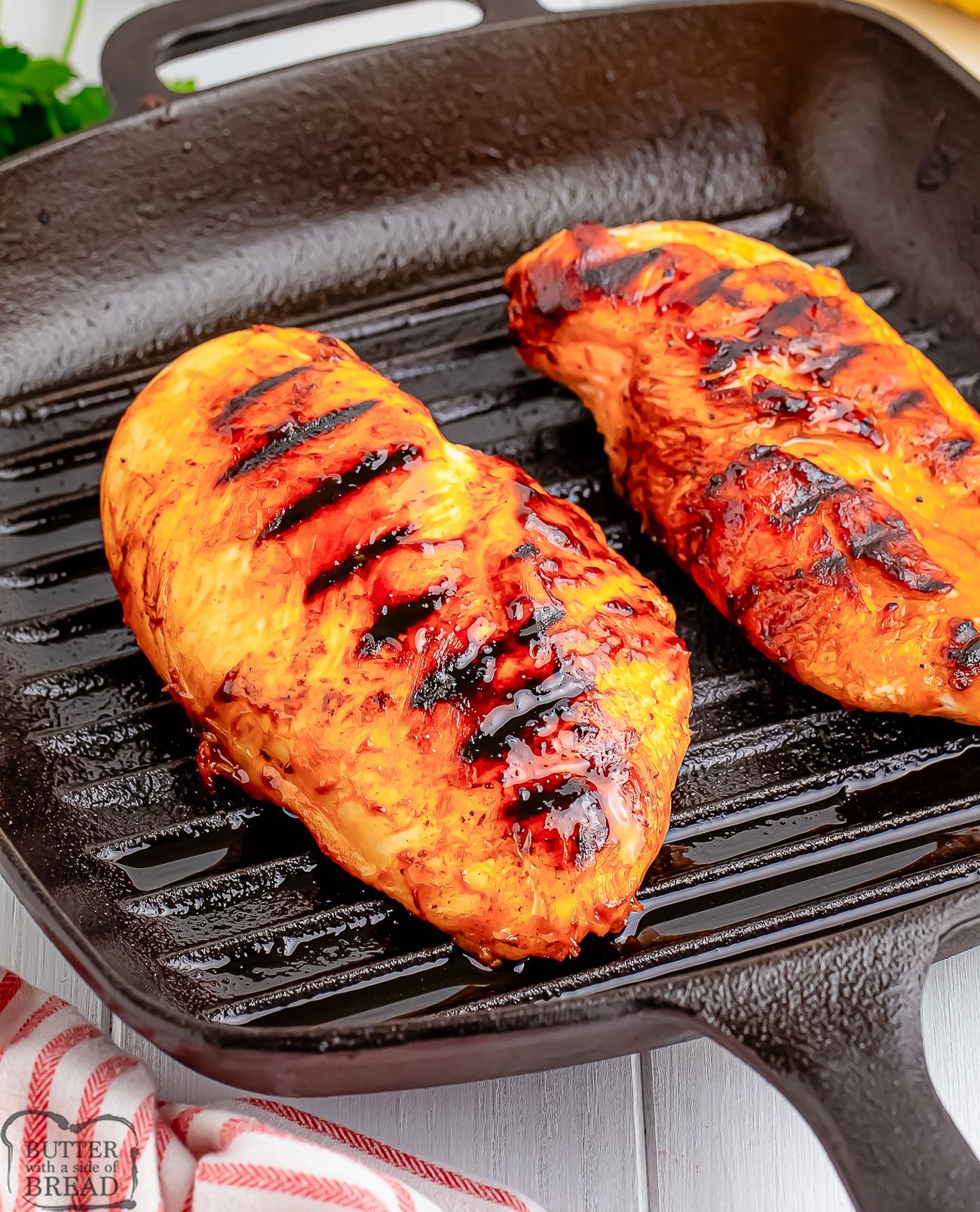 chicken grilling on a grill pan