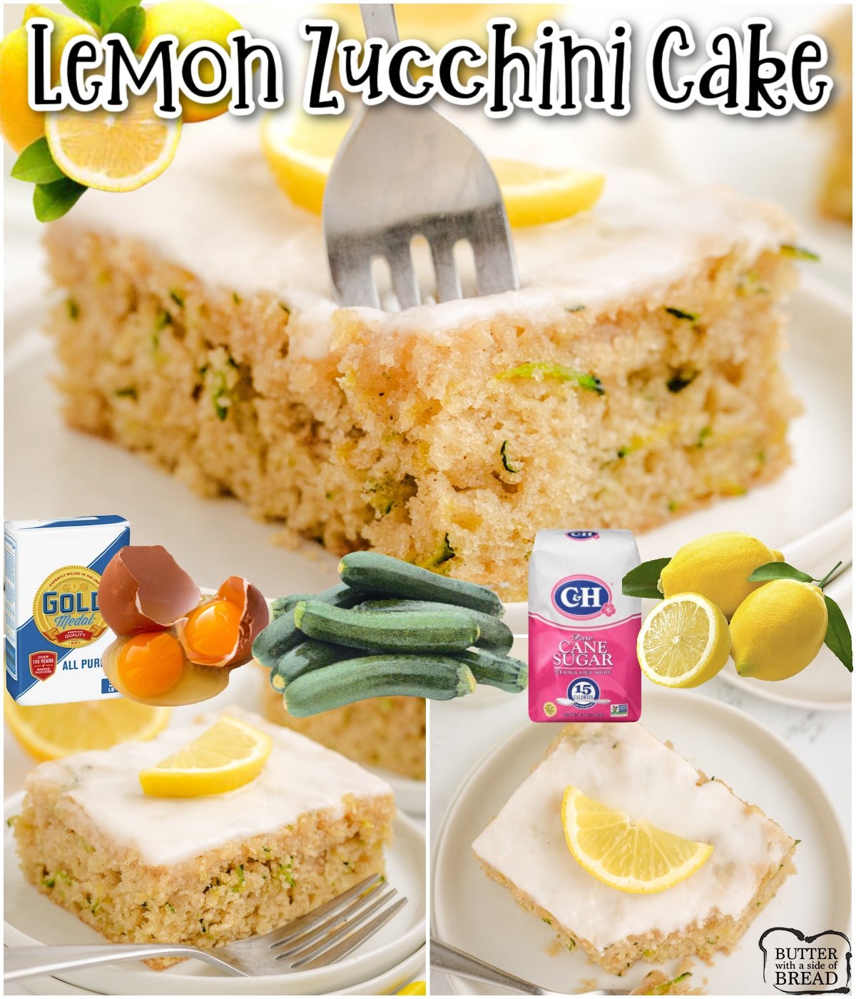 Light & tangy Lemon Zucchini Cake is made with basic ingredients including fresh zucchini! A simple, flavorful cake topped with a sweet lemon icing that compliments the cake perfectly!