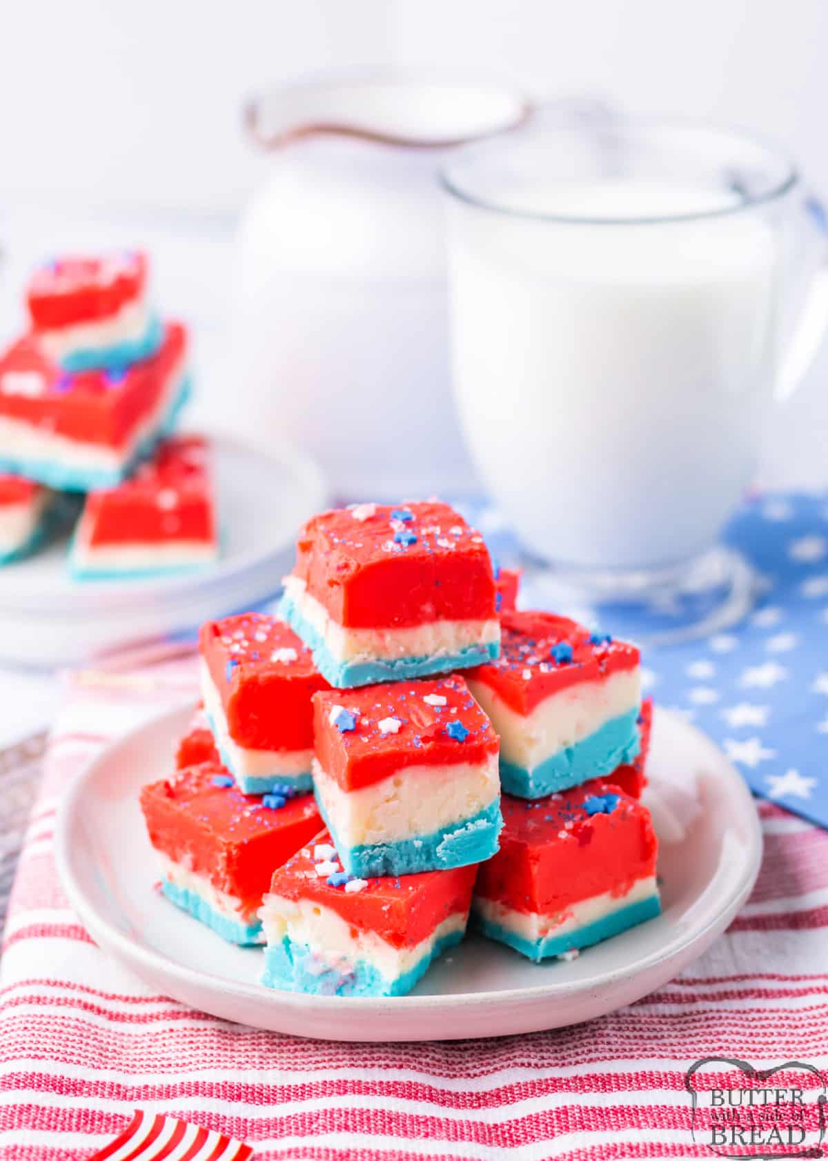 Red, White & Blue Fudge is a patriotic marshmallow cream fudge that is smooth, creamy, and easy to make. This simple fudge recipe is perfect for the 4th of July!