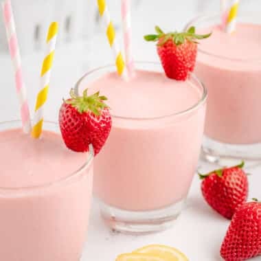 pink lemonade ice cream smoothies with frozen strawberries