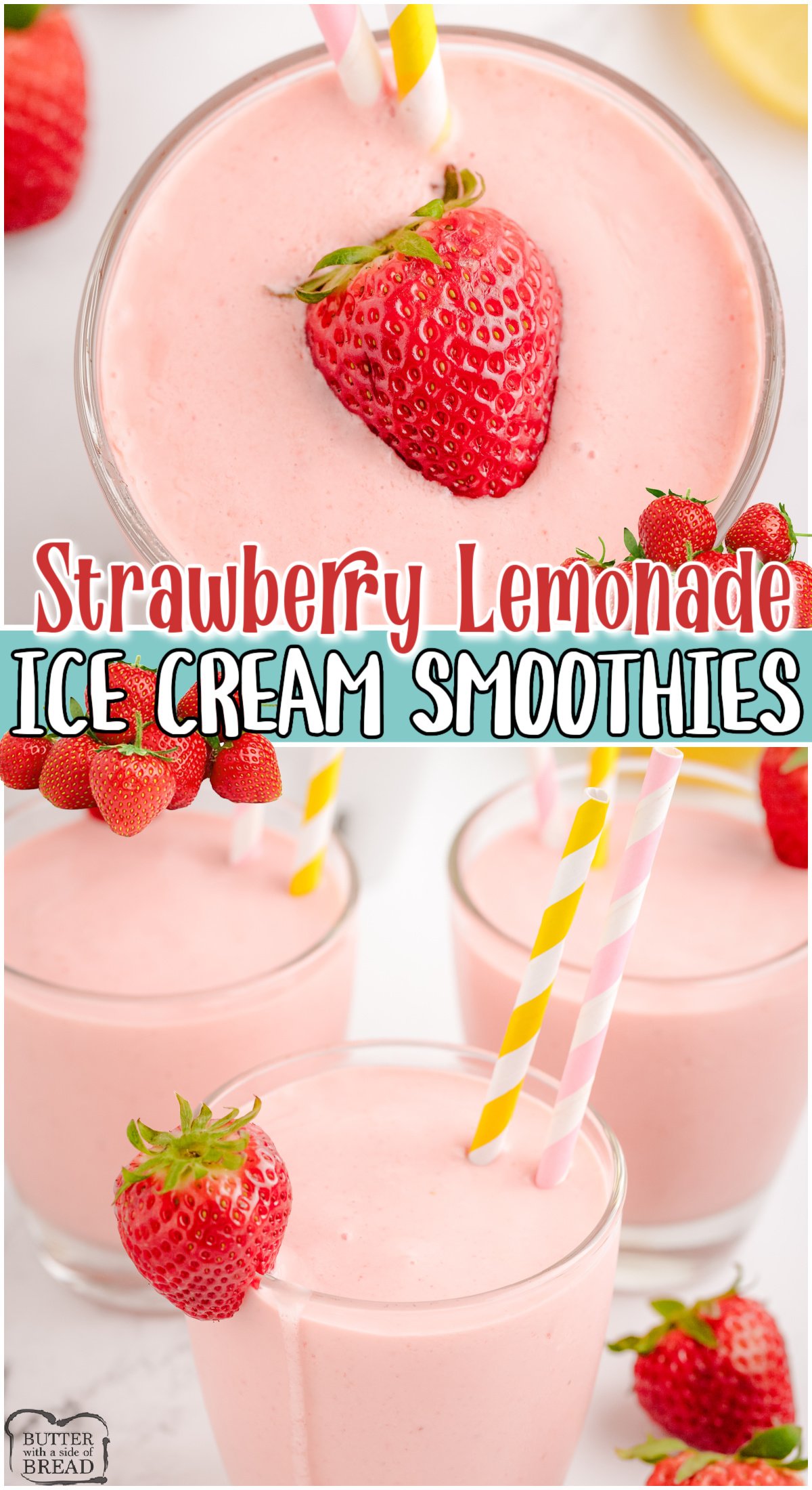 Pink Lemonade Ice Cream Smoothies are a simple 4 ingredient recipe that are perfect for hot summer days! A cross between a milkshake & a smoothie, these sweet treats are refreshing & delicious! 