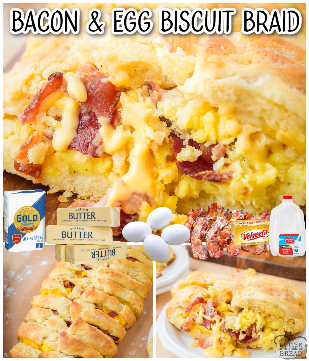 Breakfast is elevated with this delightful Bacon Egg and Cheese Biscuit Braid! Simple ingredients come together fast in this savory twist on bacon, egg, and cheese!