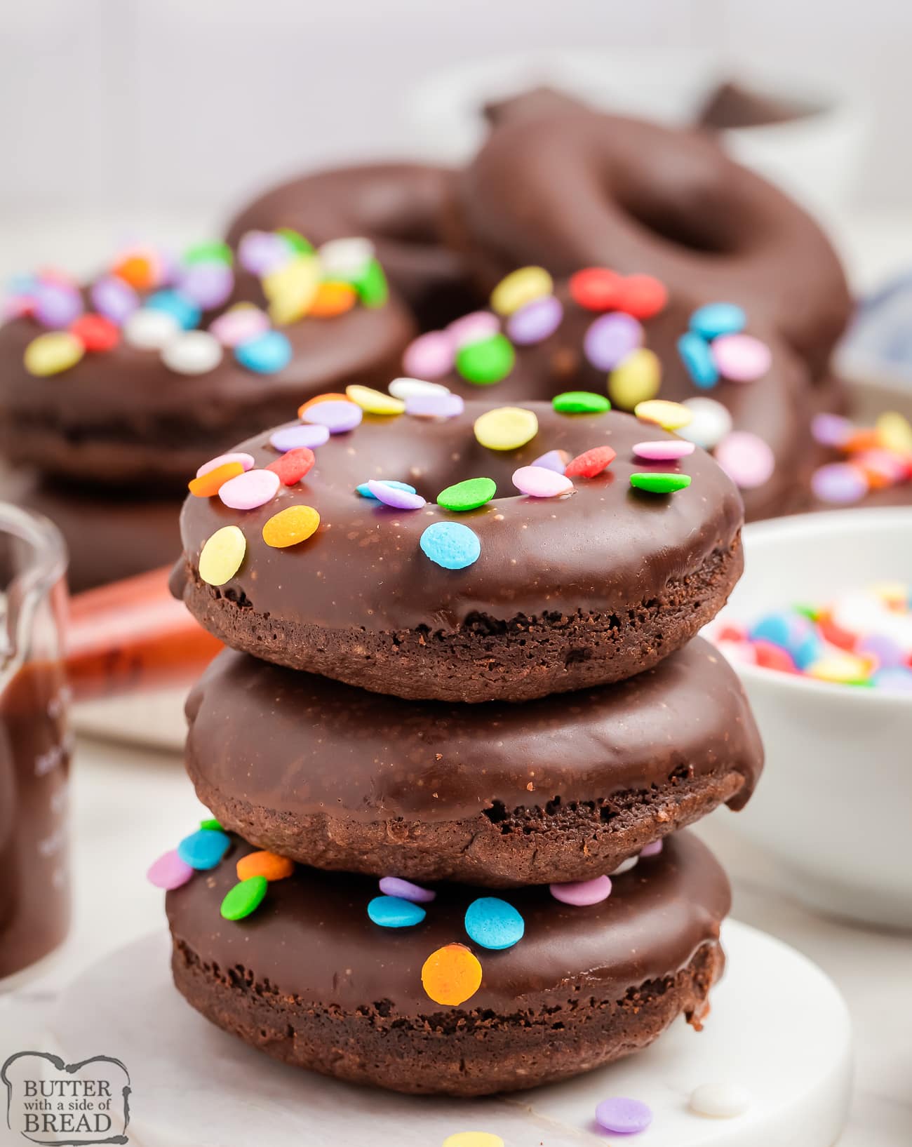 stack of chocolate brownie donuts