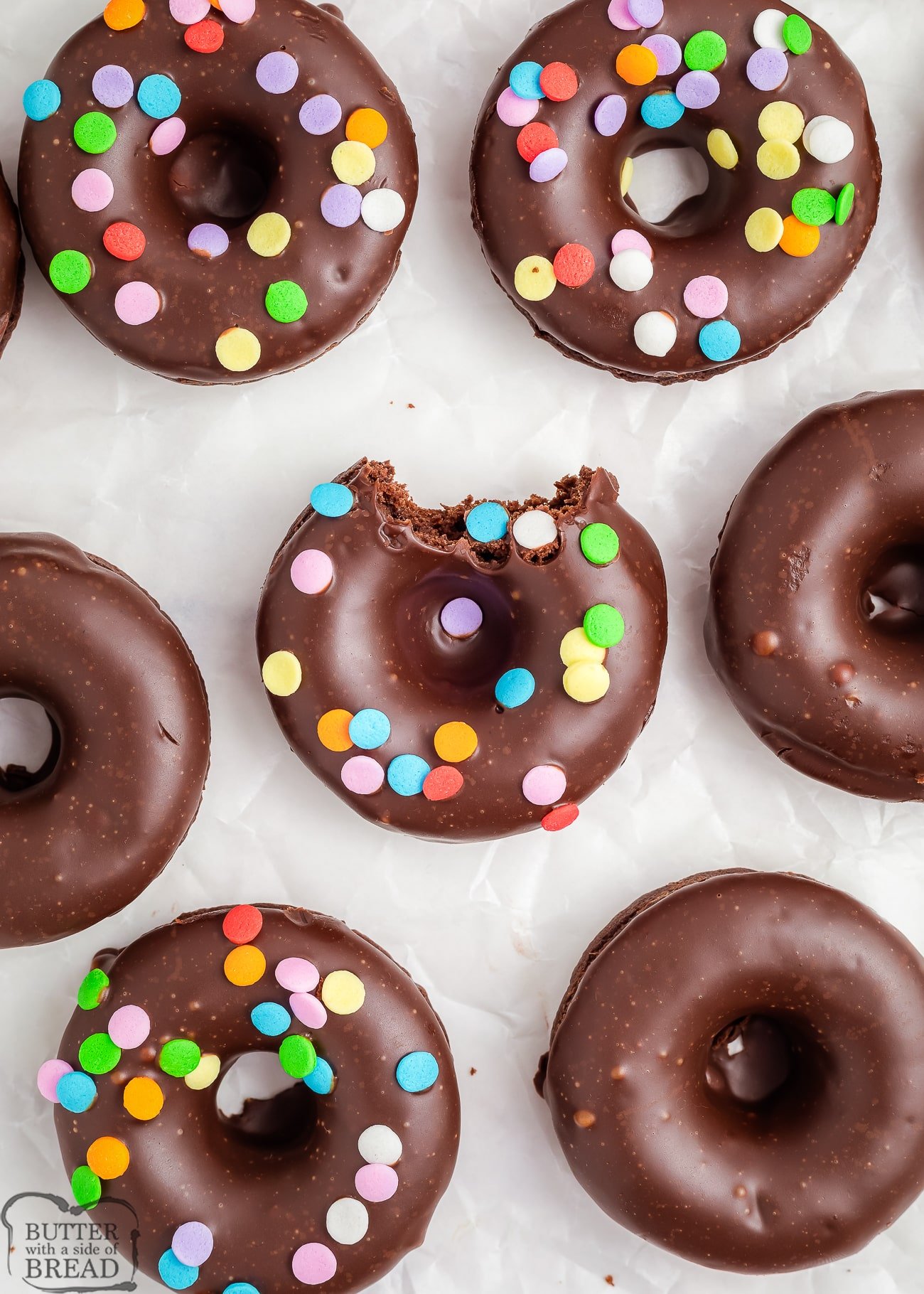 chocolate brownie donuts with sprinkles