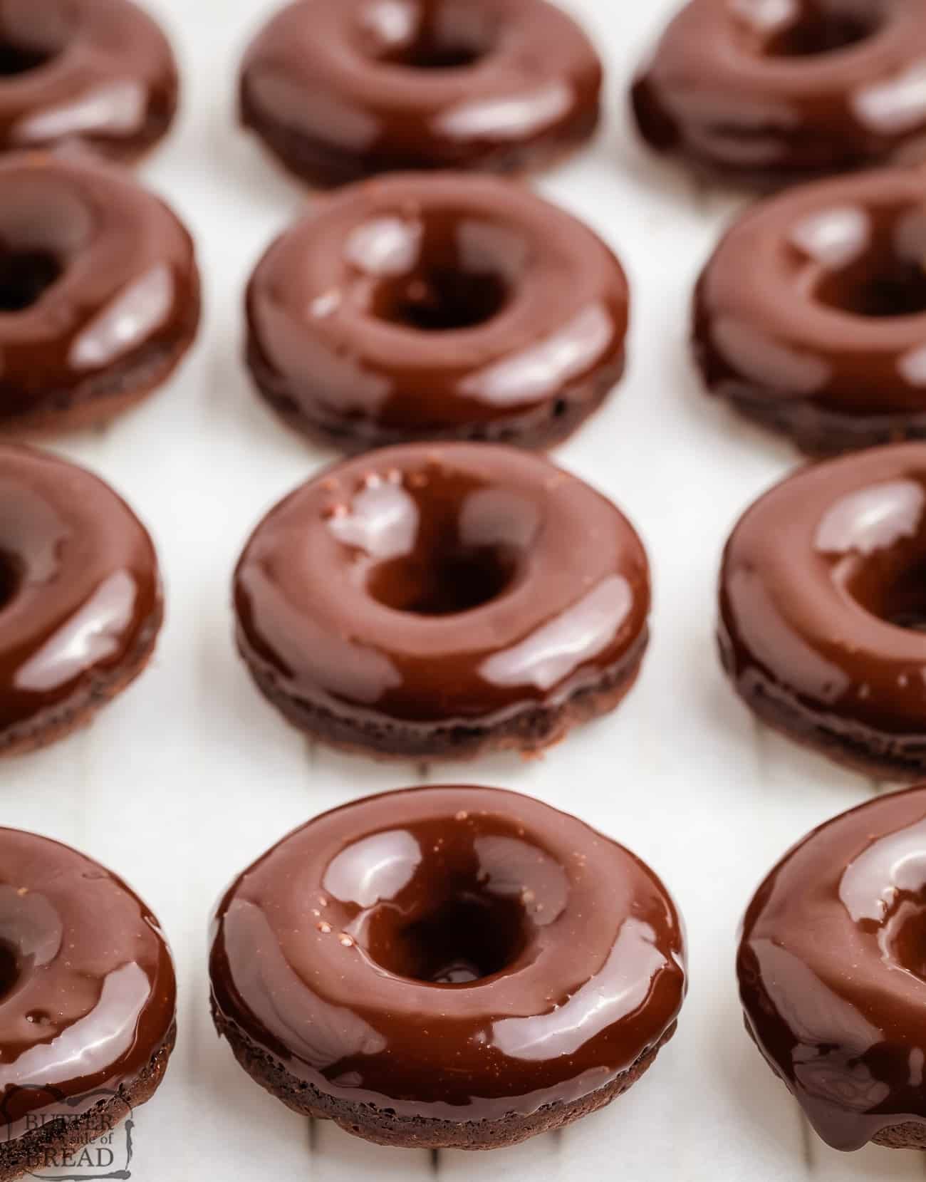 baked brownie donuts with chocolate glaze