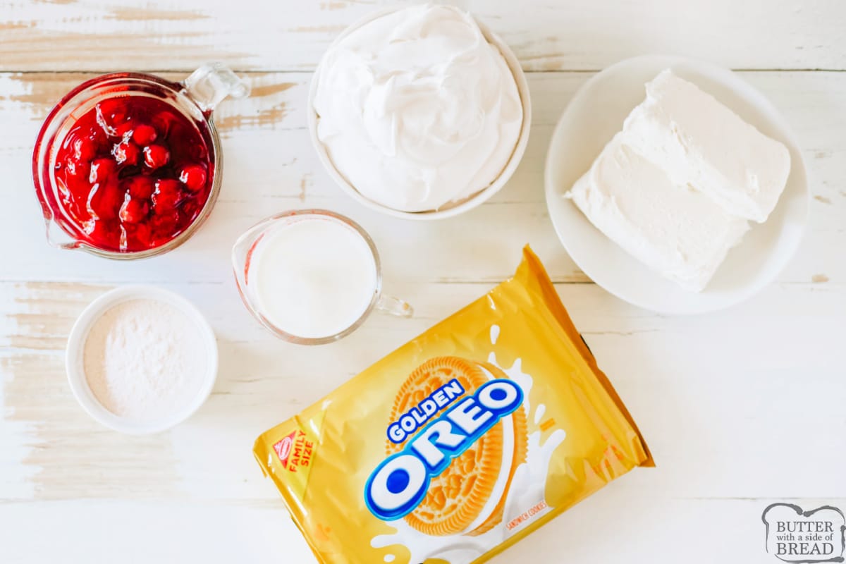 Ingredients in Cherry Cheesecake Icebox Dessert.