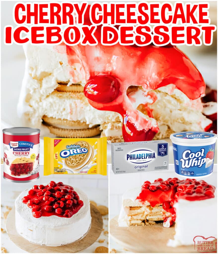 Cherry Cheesecake Icebox Dessert made with 6 ingredients and less than 20 minutes of prep time. This refreshing summer dessert is so easy to make!