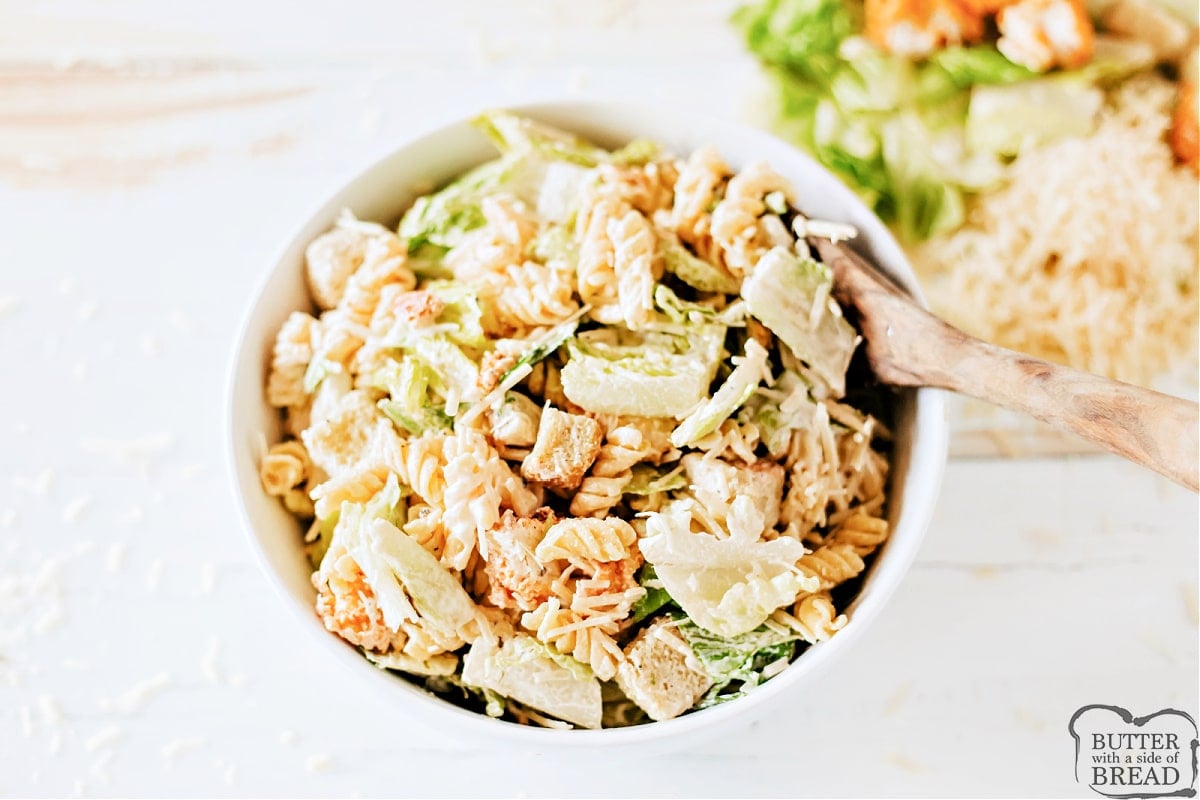 Mix pasta salad with lettuce together. 
