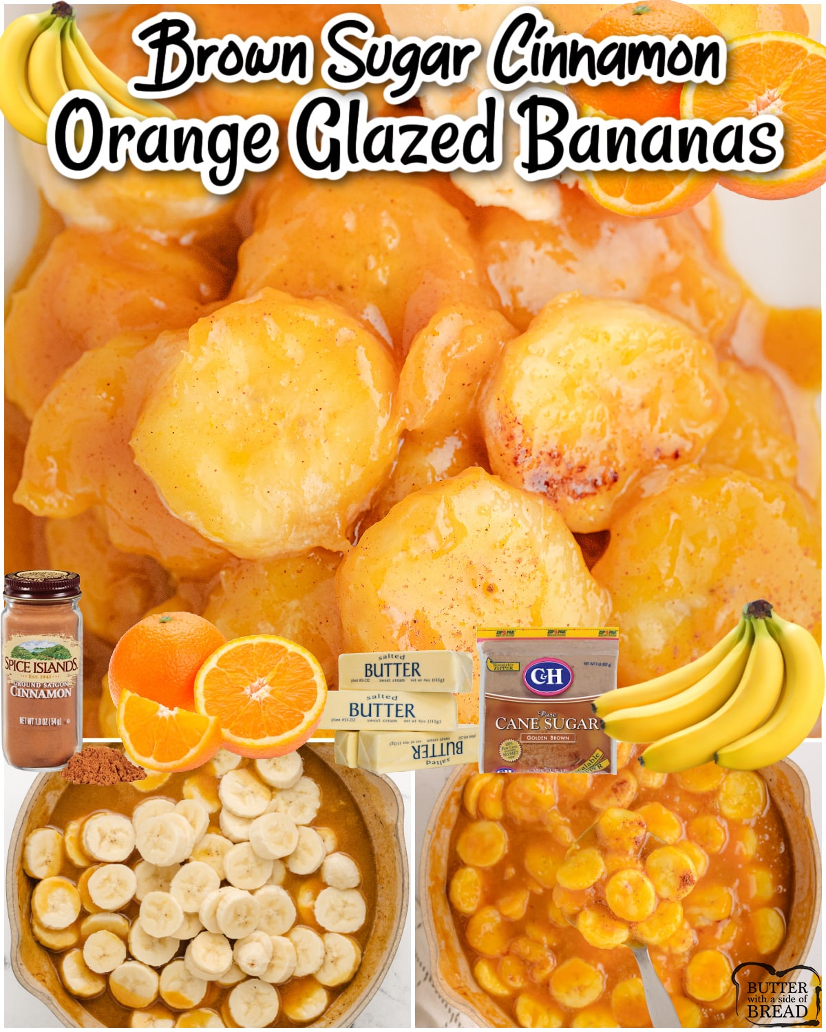 Sweetly spiced Orange Glazed Bananas come together fast & are the perfect topping for oatmeal or vanilla ice cream!