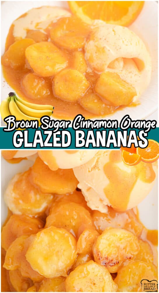 Sweetly spiced Orange Glazed Bananas made with juice concentrate, brown sugar, butter, orange zest, cinnamon & bananas for a delightful breakfast treat!