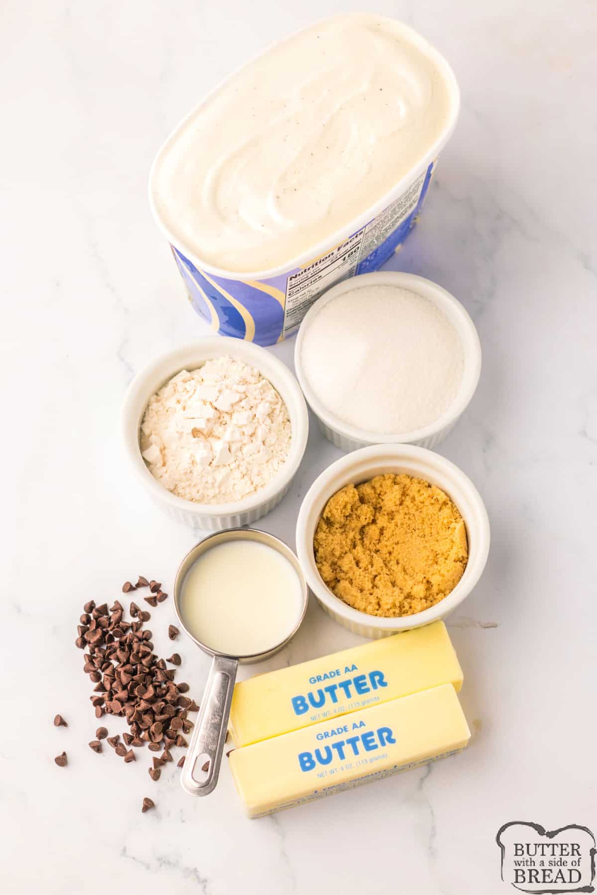 Ingredients in Cookie Dough Ice Cream Sandwiches. 