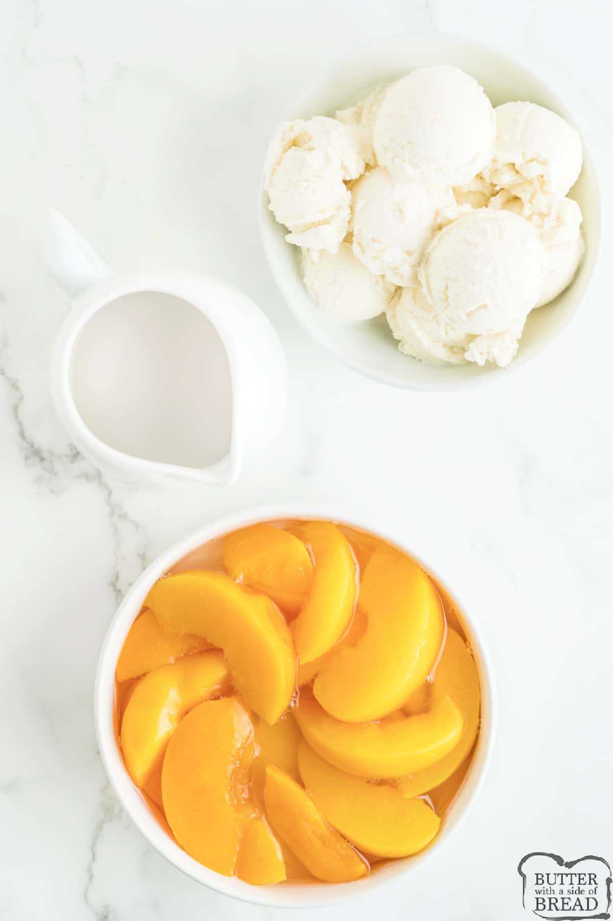 Ingredients in Peach Milkshake recipe.