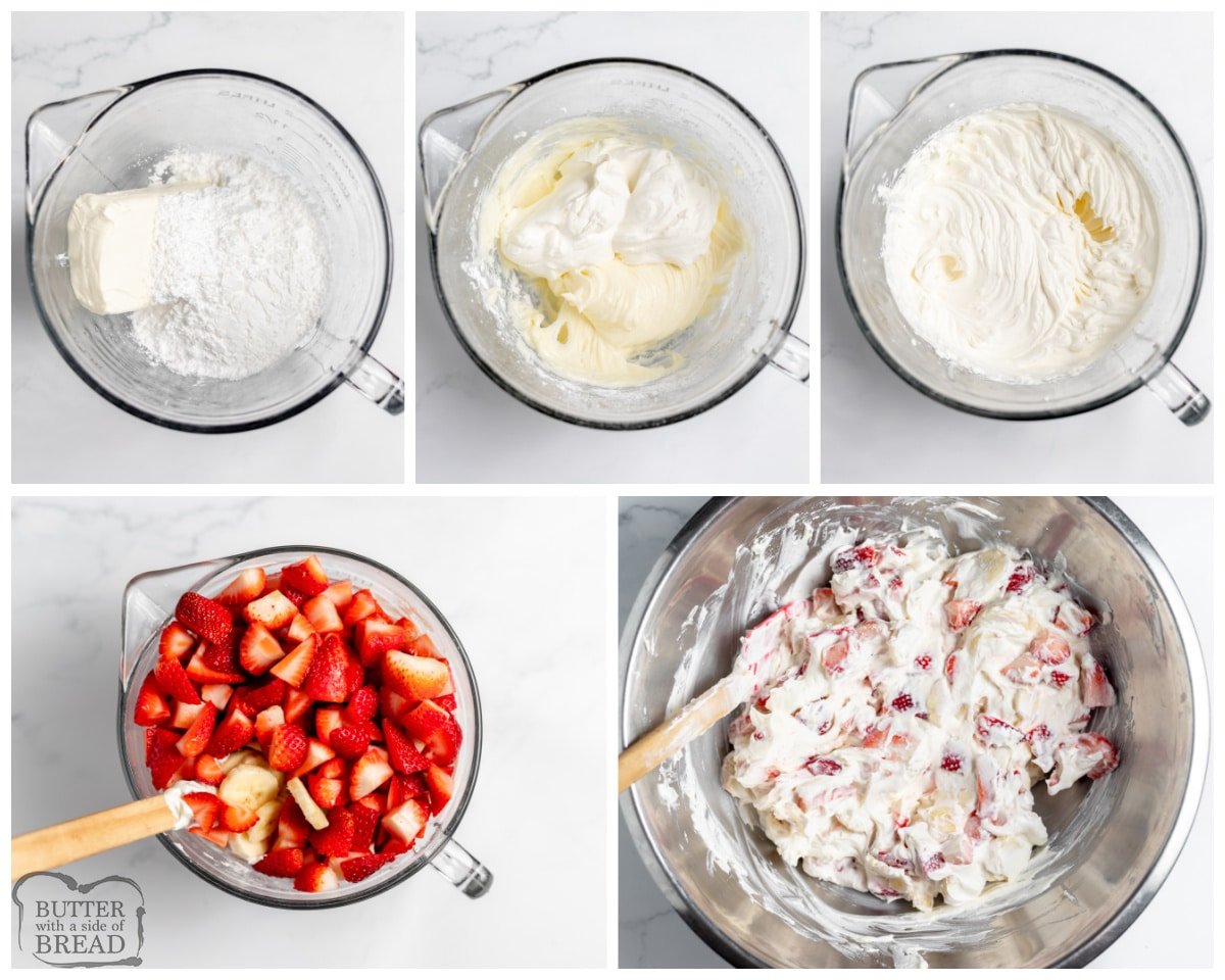 how to make a strawberry banana cheesecake salad