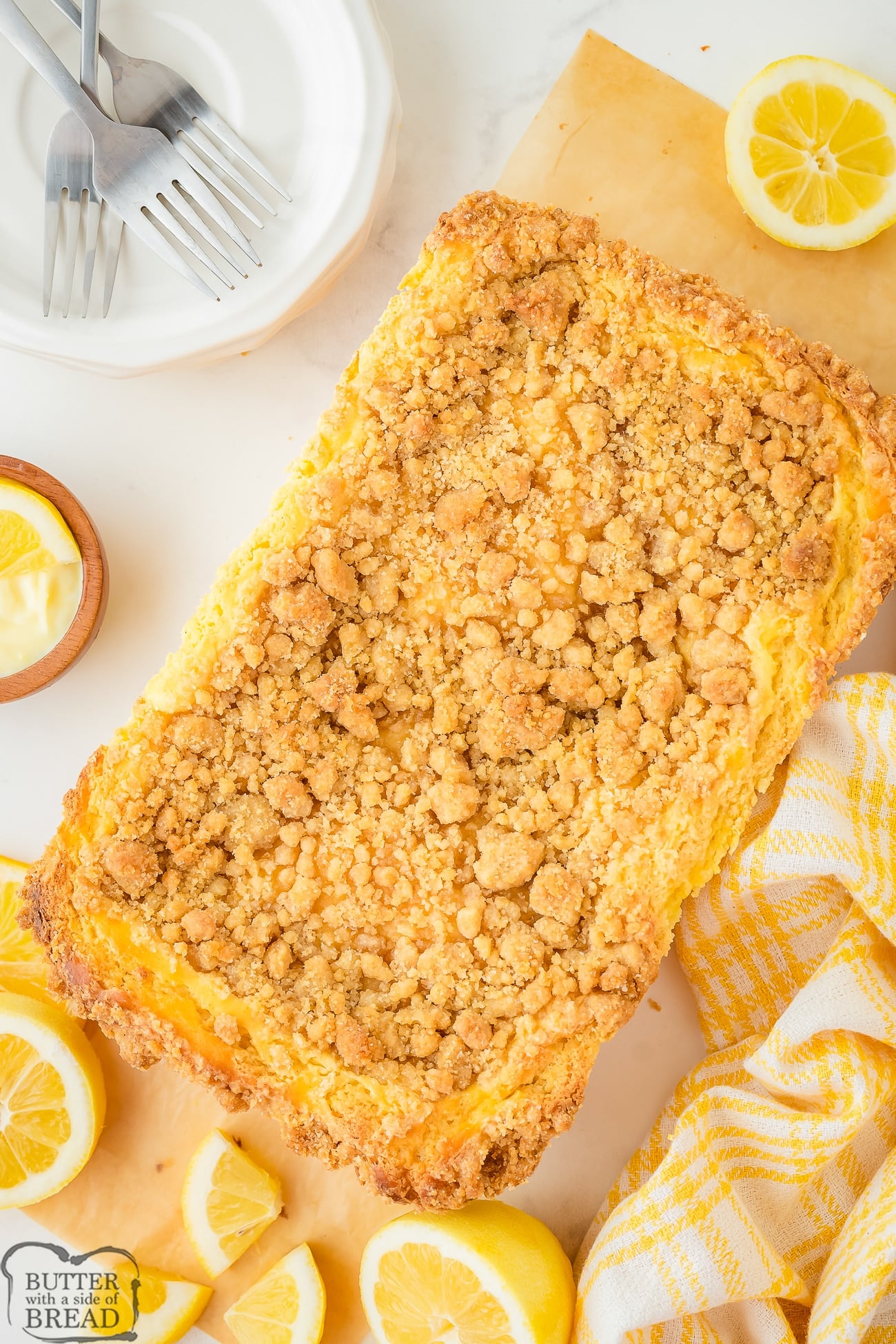 whole lemon crumb cake taken out of the pan