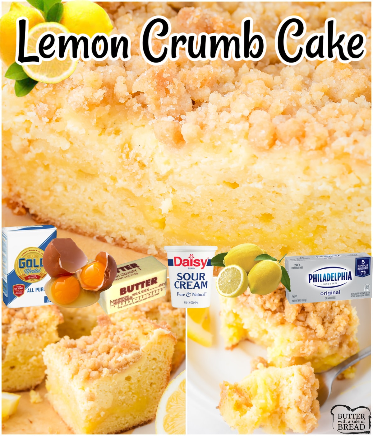Lemon Crumb Cake is a buttery lemon cake with lovely texture from sour cream & lemon curd! Bright, fresh lemon flavor abounds in this easy moist, crumb-topped dessert.