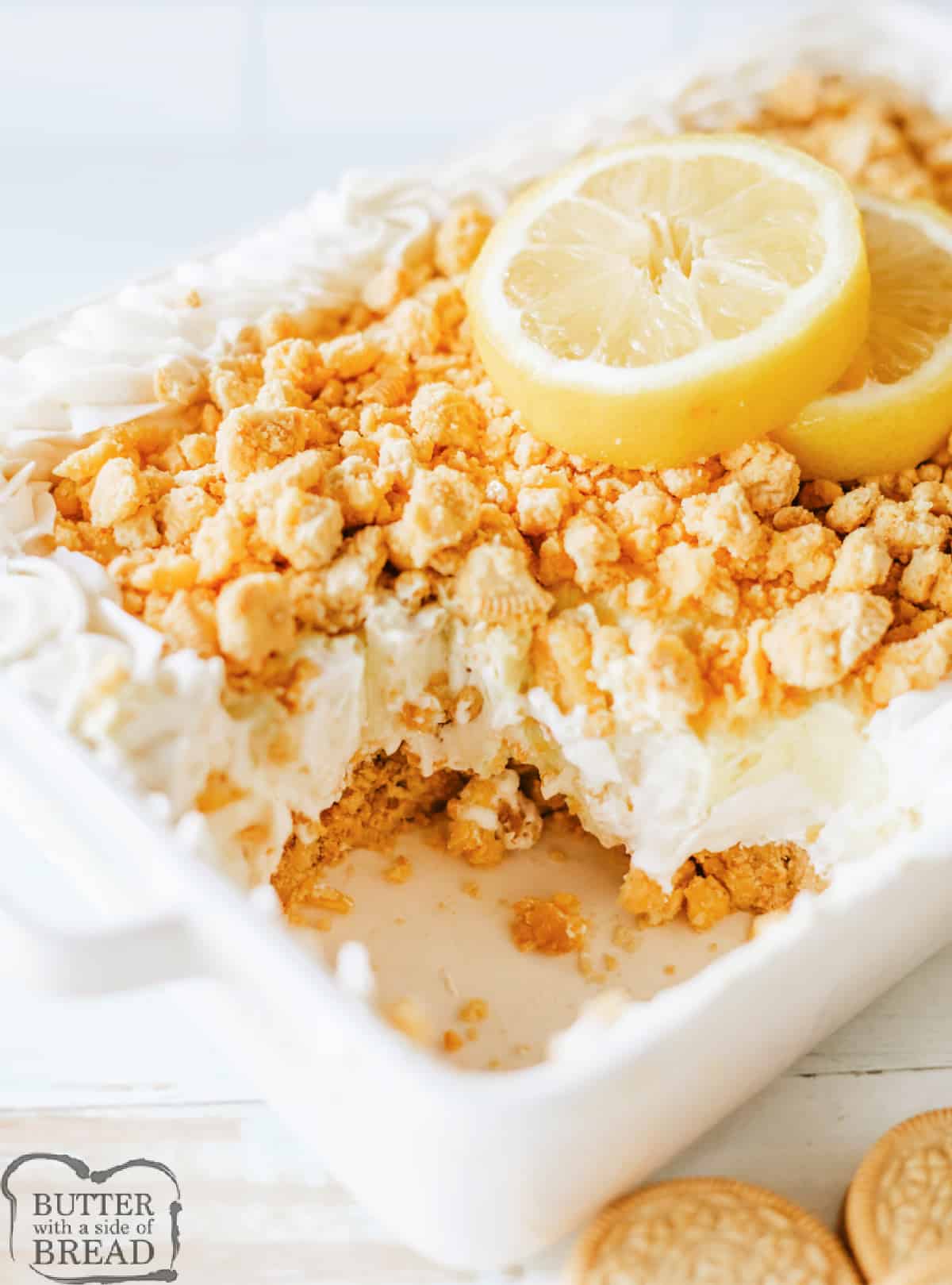 Lemon Oreo Lasagna is a no-bake layered dessert that is easy to make! This delicious lemon dessert recipe is made with Lemon Oreos, whipped topping, cheesecake pudding, lemon pie filling, and a few other basic ingredients.