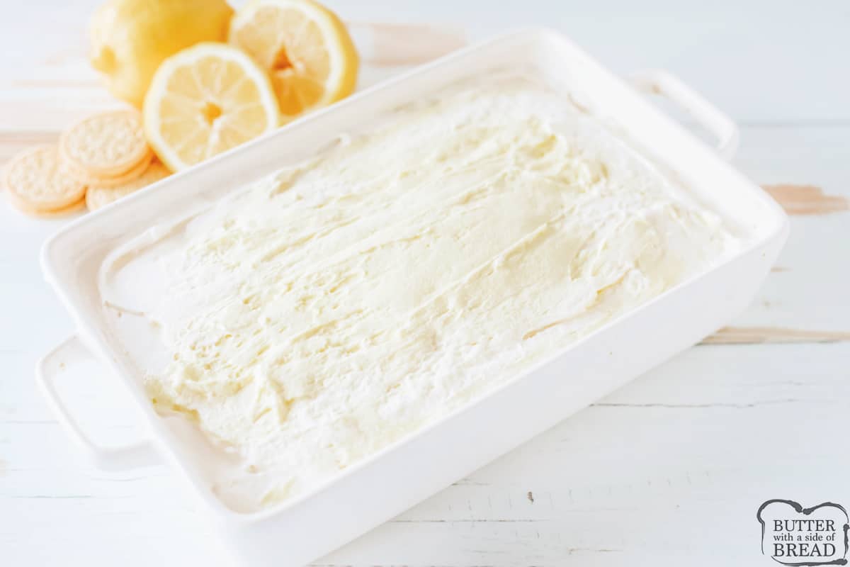 Lemon layer in no-bake dessert. 