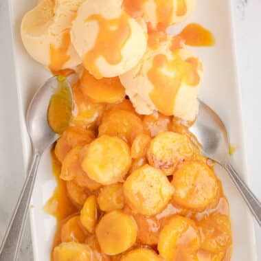 orange glazed bananas with vanilla ice cream