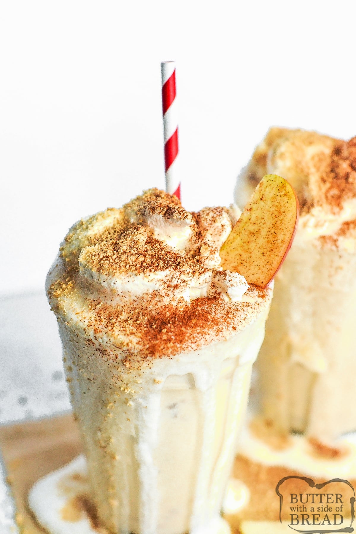 Vanilla milkshake recipe mixed with caramel apple sauce. 