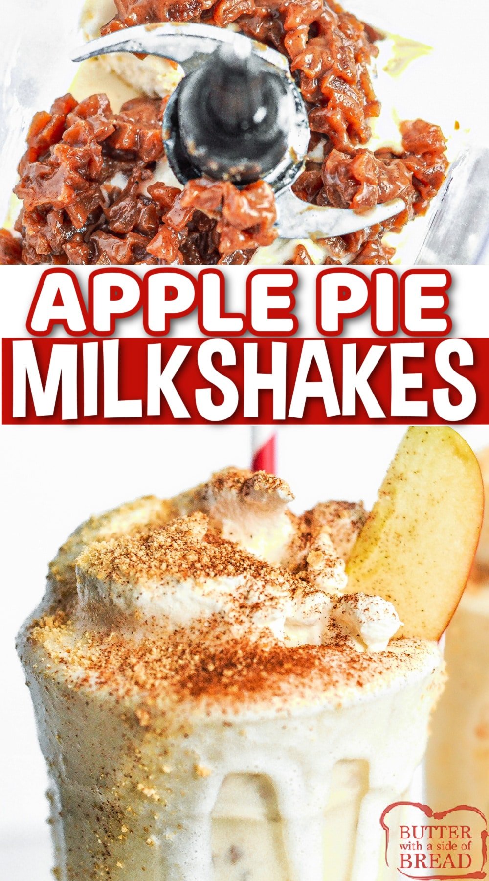 Caramel Apple Pie Milkshakes are made by blending vanilla ice cream with a homemade caramel apple sauce made with fresh apples! This delicious milkshake recipe is perfect all year long!